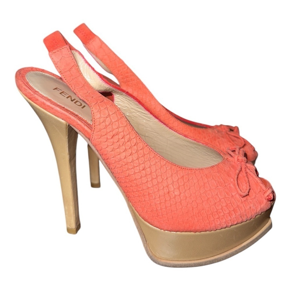 Fendi Coral Python Embossed Leather Fendista Bow Slingback Sandals size 39 - Picture 5 of 7